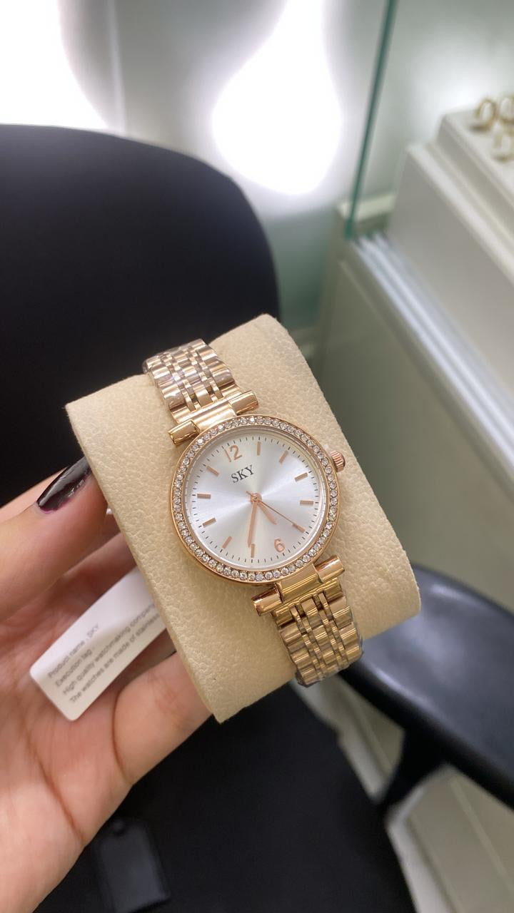SKY Crystal Aura – Montre Femme Dorée Élégance