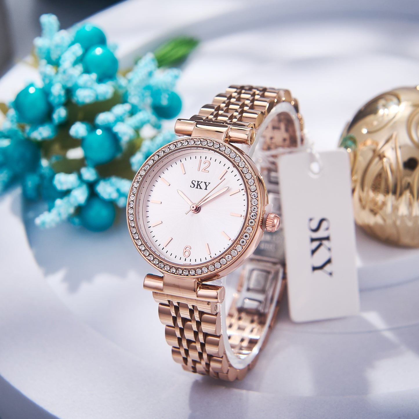 SKY Crystal Aura – Montre Femme Dorée Élégance