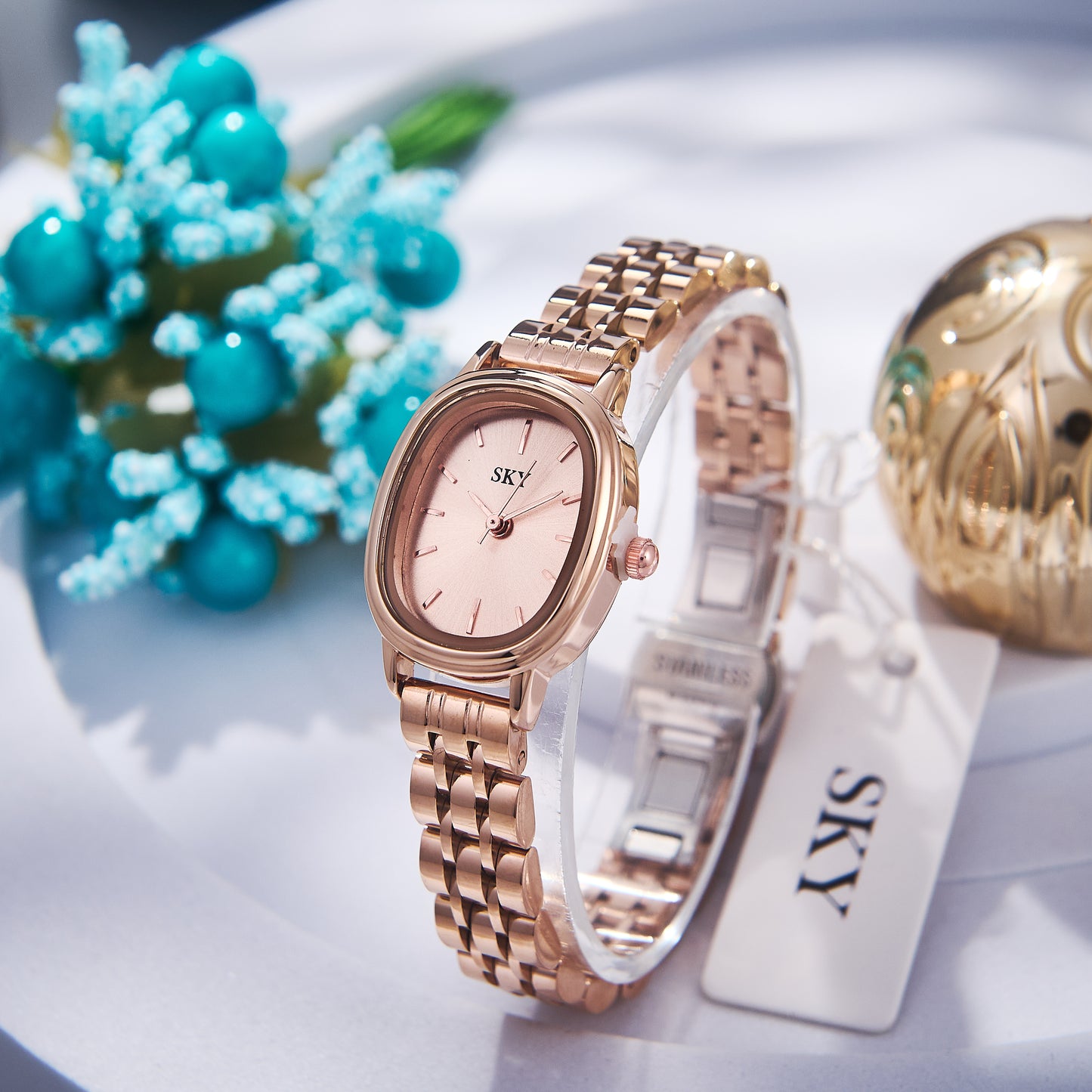 SKY Luxe Carrée Rosée – Bracelet Acier Premium