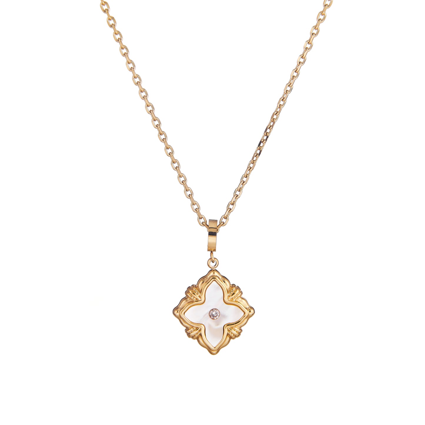 Collier Élégance Impériale – Fleur Nacrée Doré
