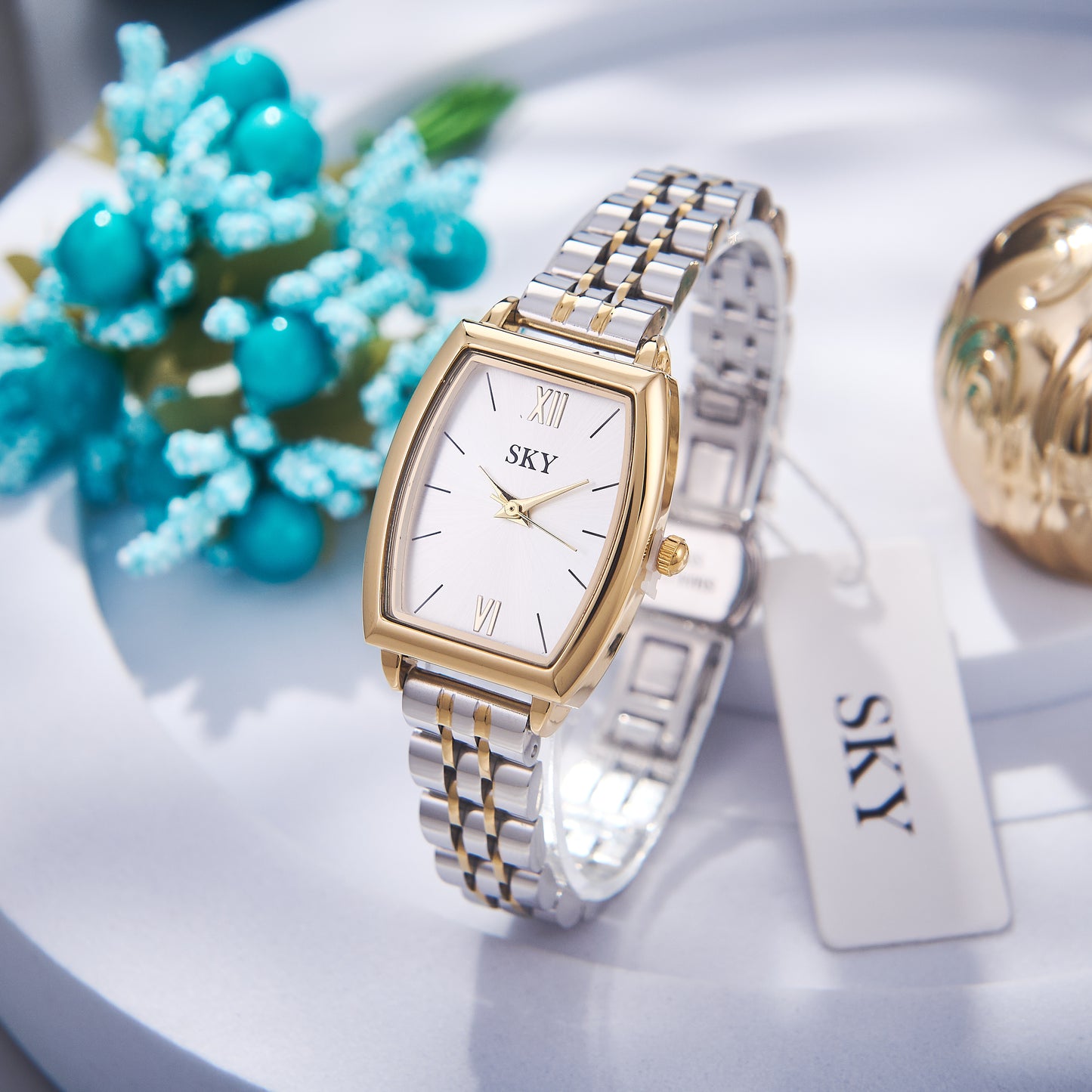 SKY Prestige Duo – Montre Rectangulaire Bicolore Or & Argent